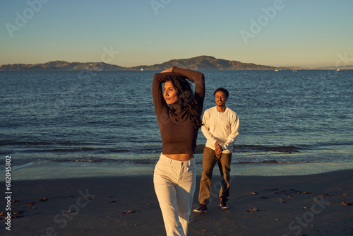 Indian Woman Flowing or Dancing Happily at The Beach 
