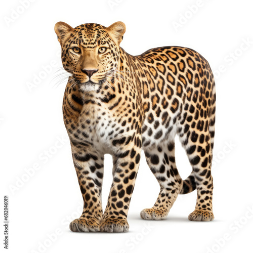 A Leopard full shape realistic photo on white background