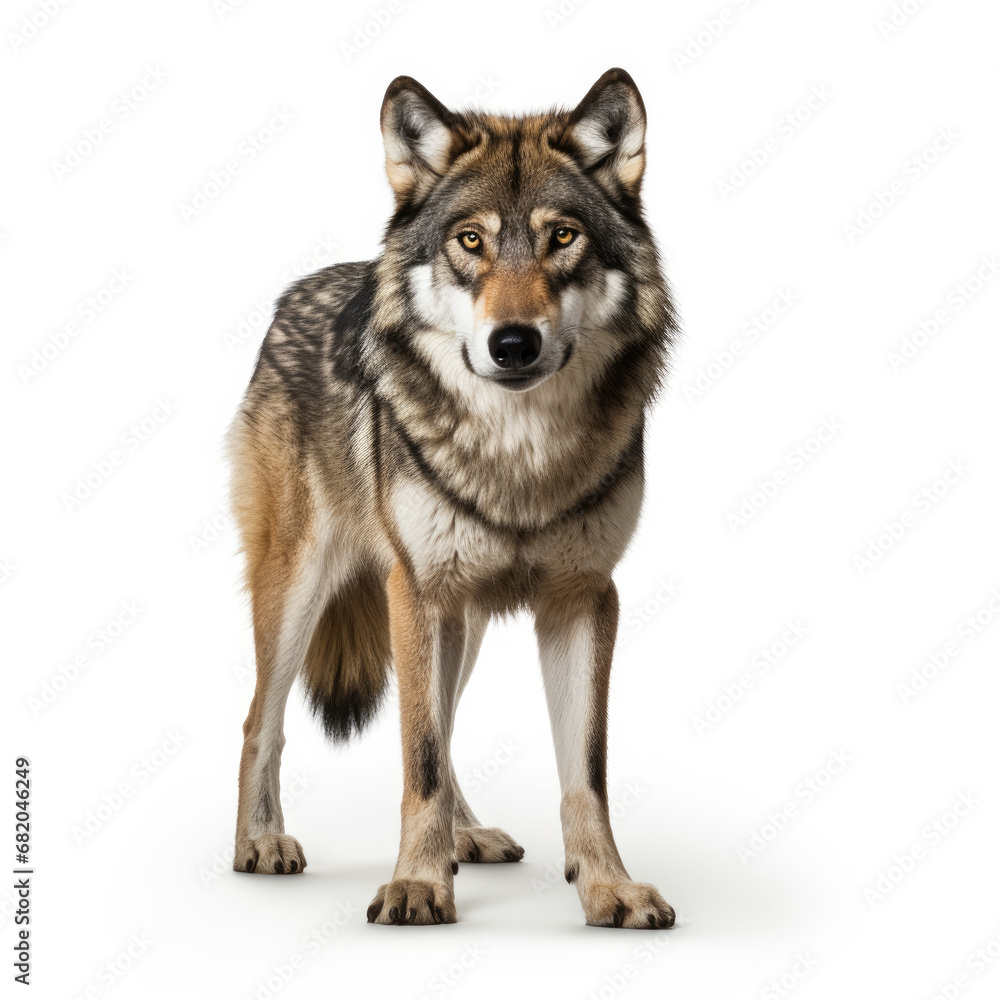 A wolf full shape realistic photo on white background