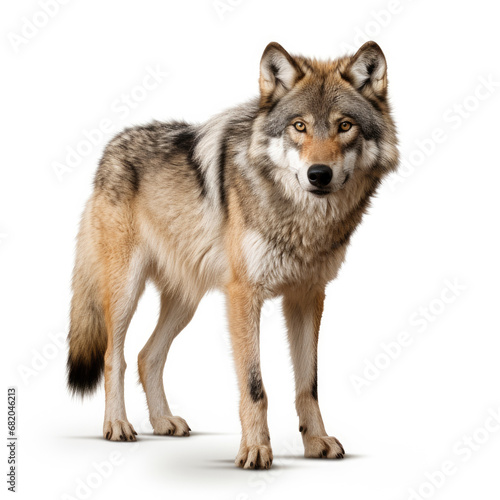 A wolf full shape realistic photo on white background