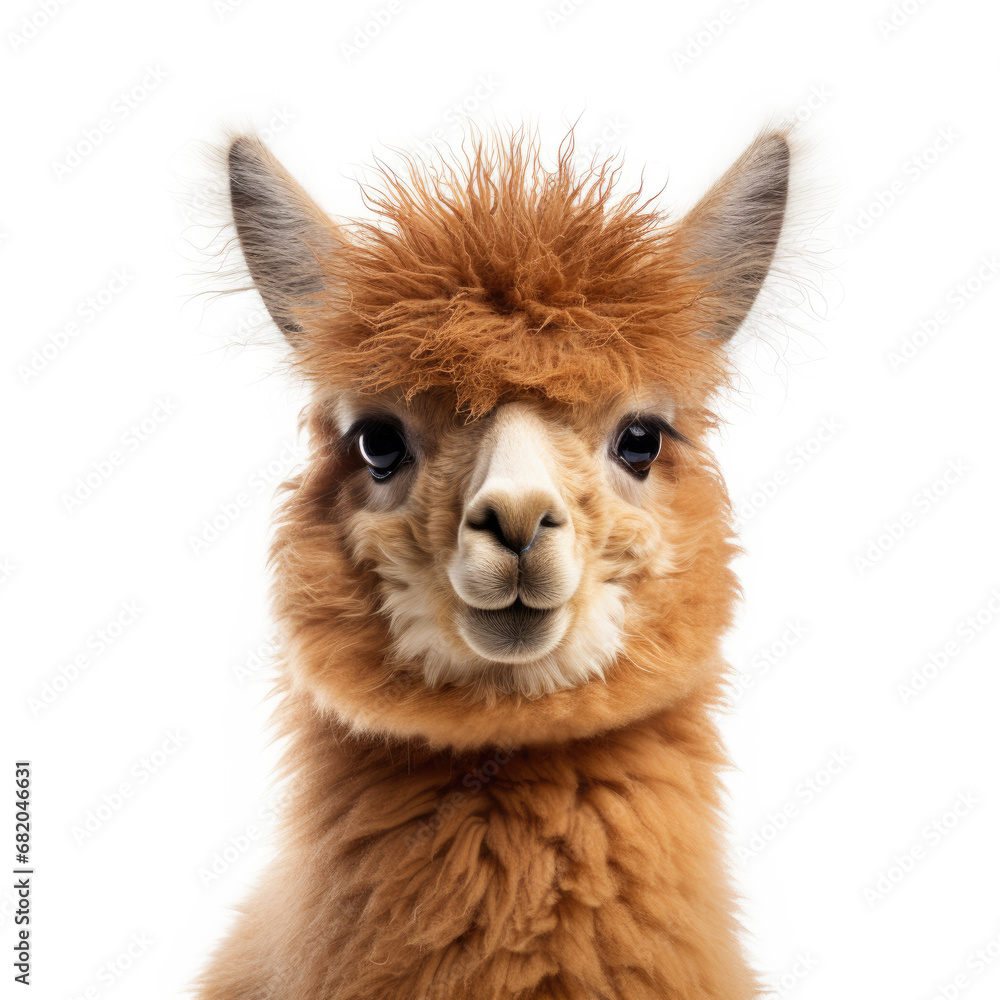 A Alpaca realistic photo on white background A Alpaca realistic photo on white background