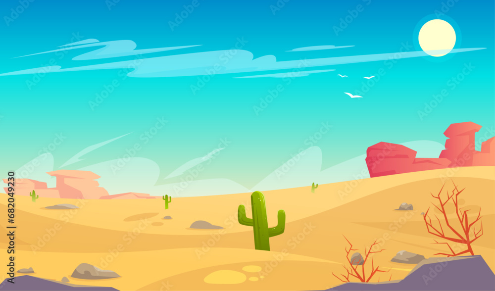 Desert landscape with cactuses illustration background