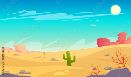 Desert landscape with cactuses illustration background