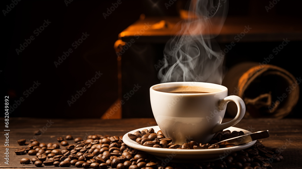 Obraz na płótnie cup of coffee with beans w salonie