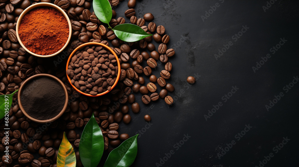 coffee beans on a wooden background - obrazy, fototapety, plakaty 