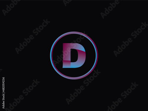 Typography D Logo Art, Initial d Circle Purple Color Logo With Black Background Design