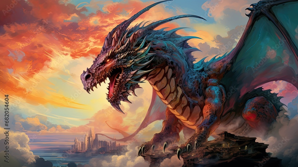 Illustration of a Chinese oriental dragon in the clouds. Symbol of the new year. Tattoo, illustration for printed matter Illustration of a Chinese oriental dragon in the clouds. Symbol of the new year. Tattoo, illustration for printed matter