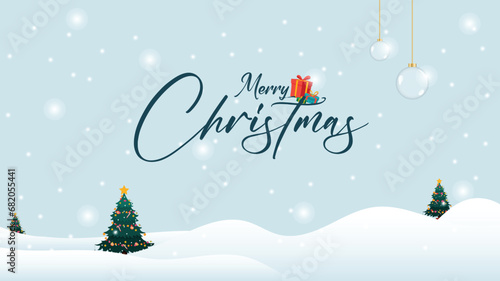 Vector illustration Merry Christmas with snowflakes and Xmas trees Banner Template