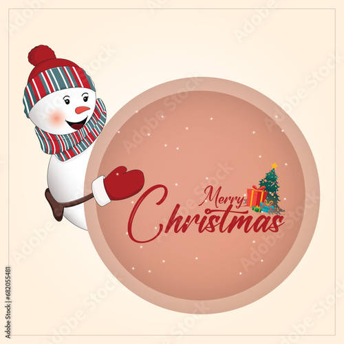 Vector illustration Merry Christmas with snowman Post Template