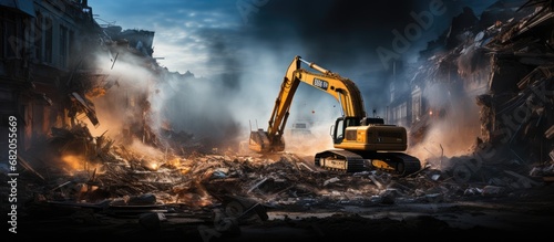 Demolition of old buildings using excavators