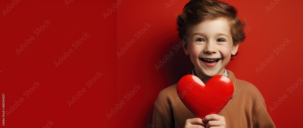 Happy little boy with red hearts on Valentine's Day. Happy little boy with red hearts on Valentine's Day.
