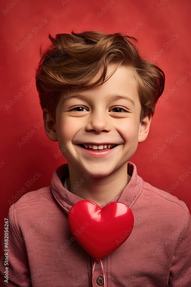 Happy little boy with red hearts on Valentine's Day. Happy little boy with red hearts on Valentine's Day.