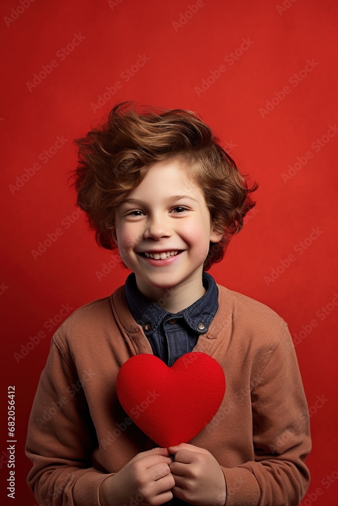 Happy little boy with red hearts on Valentine's Day. Happy little boy with red hearts on Valentine's Day.