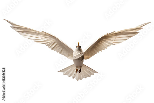 Isolated Origami Seagull in Flight on a transparent background
