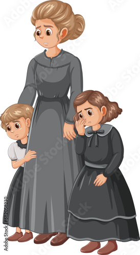 Reconstruction-Era Woman and Daughters in Marie Curie Cartoon