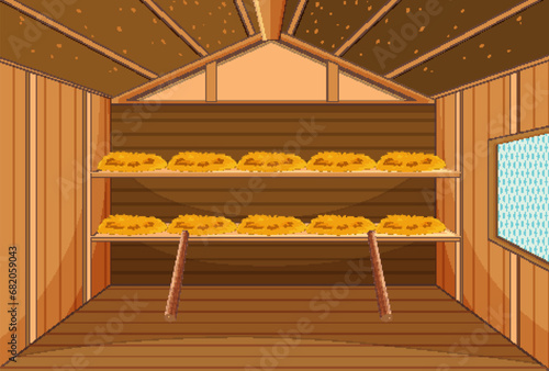 Inside of a Chicken House for Laying Eggs