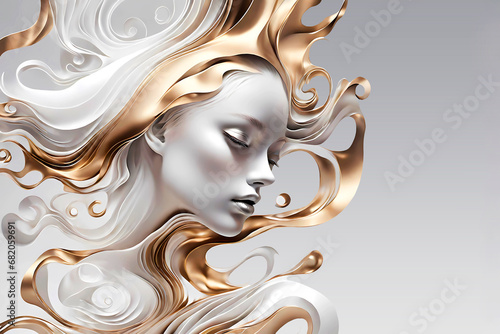 metal lady. female face frozen in liquid metal. created using generative artificial intelligence technology