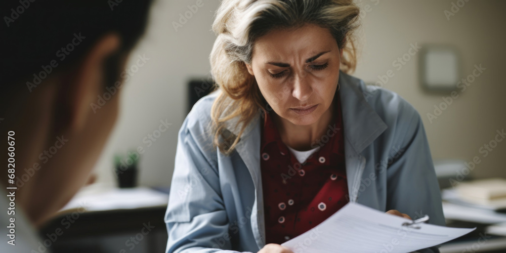 The sad doctor reads the report The sad doctor reads the report