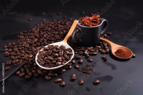 Coffee with ground coffee beans and instant coffee