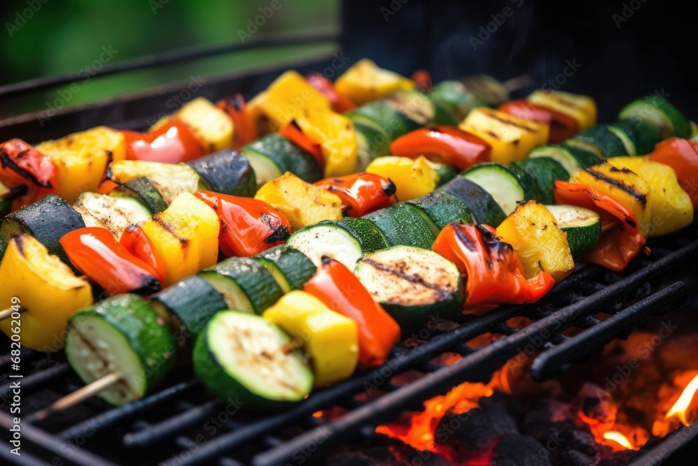 sizzling vegetable skewers on a bbq grill sizzling vegetable skewers on a bbq grill