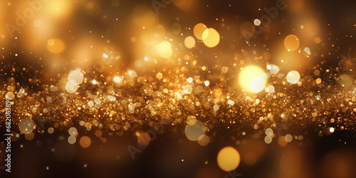 golden particles and stars with bokeh background