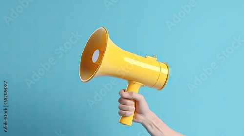 female hand holding megaphone and making announcement for job hiring concept