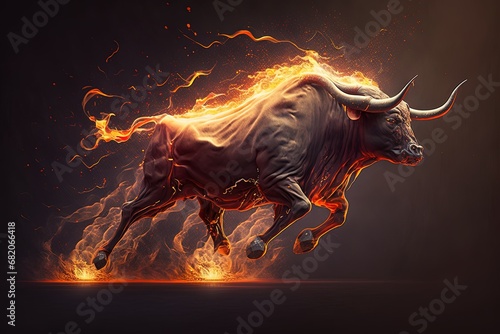 illustration generated midjourney AI bull fire Running photo