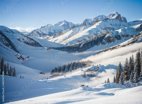 ski resort in the mountains during winter, created using AI generative technology © Kuba