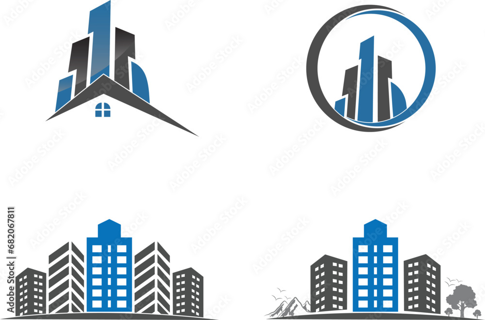 Obraz premium luxury urban high-rise logo,Set of elements of the building isolated on white background. Symbols for building design logos and emblems. Vector illustration