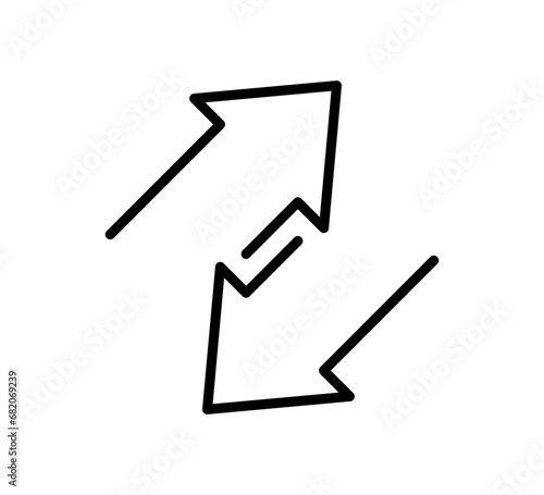Transfer arrow icon. Double reverse symbol. Data transfer linear icon. Recycling sign. Arrow to left and right symbol. Replace icon. Vector illustration isolated on white background. Editable stroke.