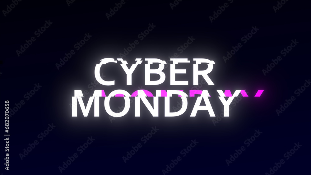 Cyber Monday glitch banner. Cyber Monday glitchy text. CyberMonday sale web banner for advertising. Retail sale ad animation, online shopping, promo video.