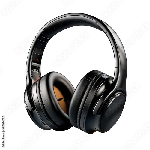 Music items: headphone in black isolated on white background