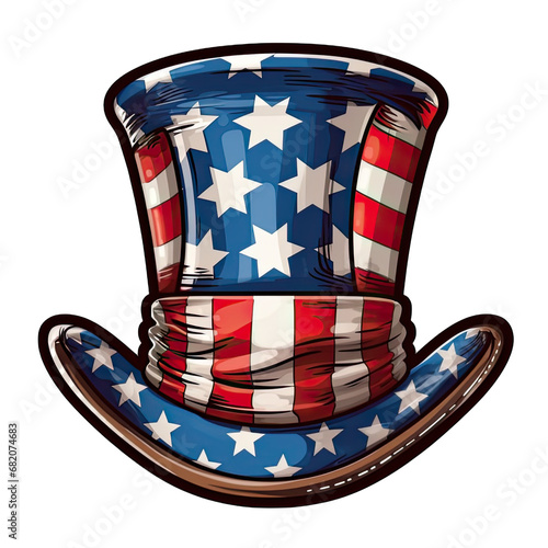 uncle Sam top hat with American flag for 4th July isolated on white background