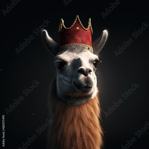 Portrait of a majestic Llama with a crown