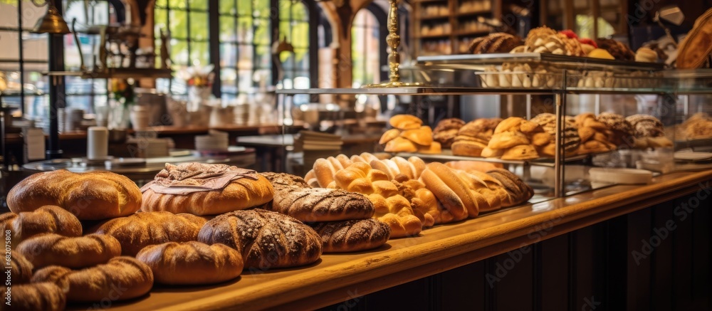In the bustling bakery, people gathered to enjoy a delightful breakfast, with the enchanting aroma of freshly brewed coffee and warm bread filling the spacious kitchen. The wood-fired oven baked a