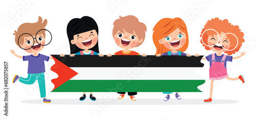 Cartoon Children With Palestine Flag