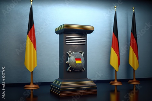 concept Politics chancellor president Briefing flags Germany tribune speaker Podium photo