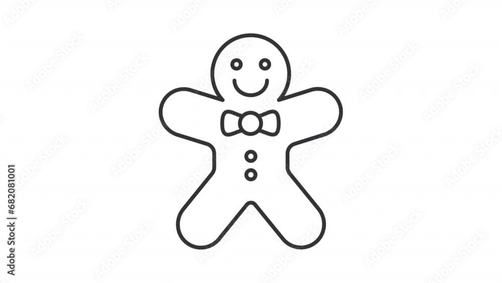Animated gingerbread man icon. Holiday treat line animation. Winter tradional cookie. Festive baking. Black illustration on white background. HD video with alpha channel. Motion graphic Animated gingerbread man icon. Holiday treat line animation. Winter tradional cookie. Festive baking. Black illustration on white background. HD video with alpha channel. Motion graphic