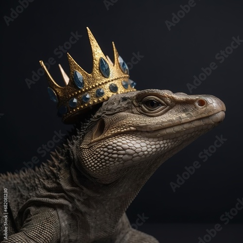 Portrait of a majestic Monitor lizard with a crown © somsong