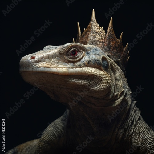 Portrait of a majestic Monitor lizard with a crown