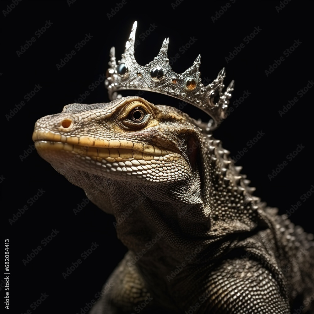 Portrait of a majestic Monitor lizard with a crown Portrait of a majestic Monitor lizard with a crown