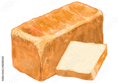 リアルな角型食パン一斤とスライス1枚の俯瞰イラスト