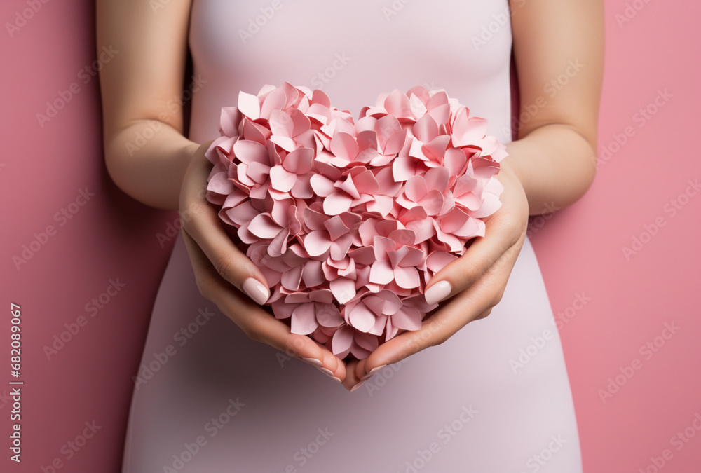 Top view of hands holding love shaped paper, Valentine's day concept. Ai generated Images Top view of hands holding love shaped paper, Valentine's day concept. Ai generated Images