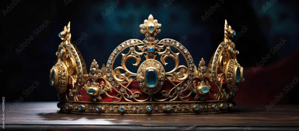 In awe of the ancient king's royal inheritance, the exquisite design of the crown displayed intricate elements of art through delicate jewels, while the majestic headgear became a symbolic tattoo on