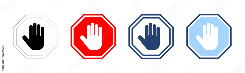 Stop icon vector. stop road sign. hand stop sign and symbol. Do not enter stop red sign with hand - obrazy, fototapety, plakaty 