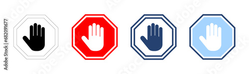 Stop icon vector. stop road sign. hand stop sign and symbol. Do not enter stop red sign with hand photo