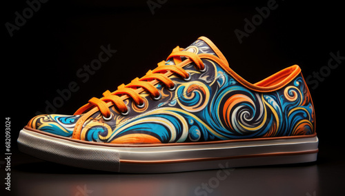 Colorful hand painted and decorated shoe, modern footwear fashion.