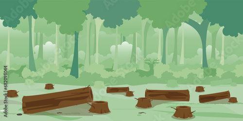 Logs and Trees Stump on tree silhouette background.