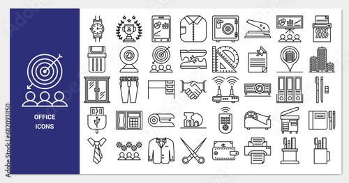 Office icon set. line icon collection. Containing coffee, clock and briefcase icons. 