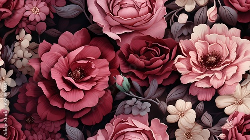 Fototapeta Naklejka Na Ścianę i Meble -  lush pink roses watercolor illustration, seamless border pattern for home decor and interior, fashion, fabric, textile industry to print wallpaper, bed linen, blankets, napkins or for paper design